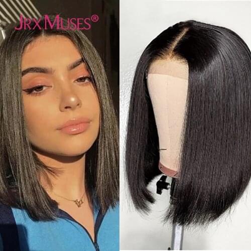 JRX MUSES Brazilian Bob Human Hair Wigs T Shape Lace Part Human Hair Wigs Short Straight Wigs 10 12 14 16 Inch For Women