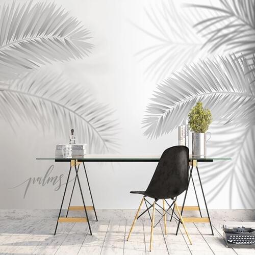 Custom 3D Mural Wallpaper Modern Black White Hand Painted Leaves Art Wall Painting For Living Room Dining Room Bedroom Backdrop