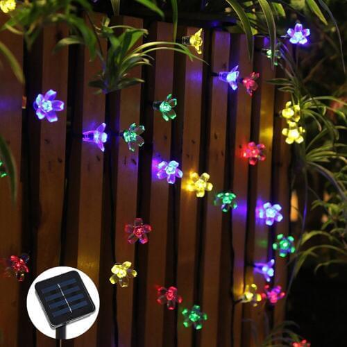 Solar String Lights 7m 50led Peach Flower Waterproof Outdoor Decoration Lighting Fariy Christmas Lights Wedding party Garden