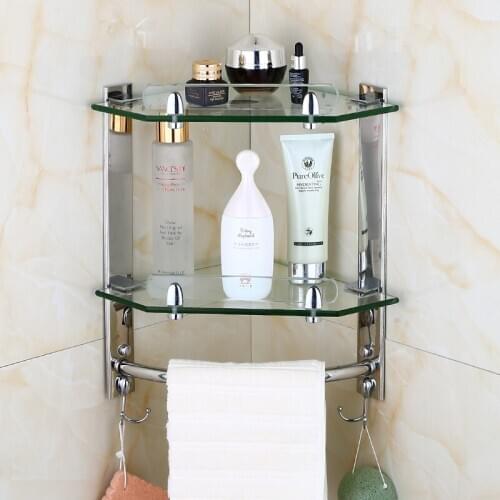 European-style bathroom shelf glass wall shelf stainless steel bathroom tripod bathroom corner shelf LO5191034