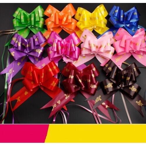 Wine red/brown marriage LOVE heart Printed large 45mm Pull Bow ribbon Bowknot Party Wedding car door decor gift package 100pcs