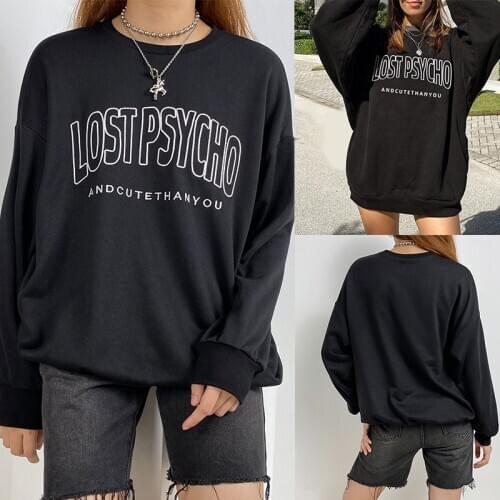 Women Oversize Hoody Top Y2K Aesthetics Streetwear O Neck Female Sweatshirts Gothic Hoodies