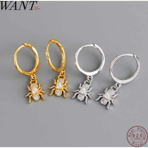 WANTME Punk Halloween 3D Insect Spider Gothic Studs Earrings for Women Real 100% 925 Sterling Silver Animal Jewelry Accessories