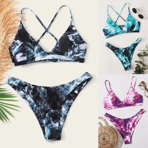 Women Gradient Print Bikini Two Piece Swimwear Push-Up Swimsuit Bathing Suit