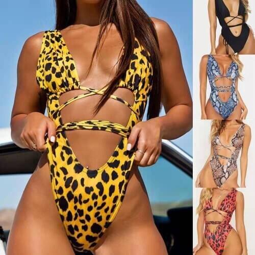 Womens sexy one piece swimsuit leopard print one piece swimsuit bandage cushion Riel bikini summer novelty
