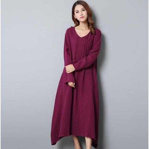 2020 Summer Autumn Women Casual Loose Boho Long Maxi Dresses Vestidos Plus Size L-4XL 5XL Fashion Cotton Linen Vintage Dress