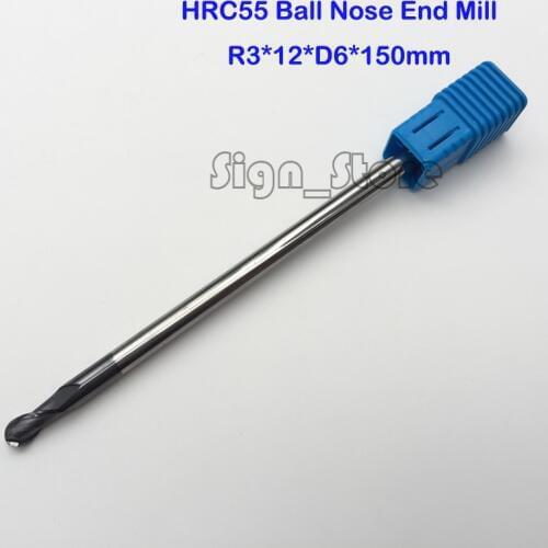 1PC 2 Flute Long sprial Length R3 Milling tools Milling cutter Ball nose End Mill CNC router bits R3*12*D6*150mm