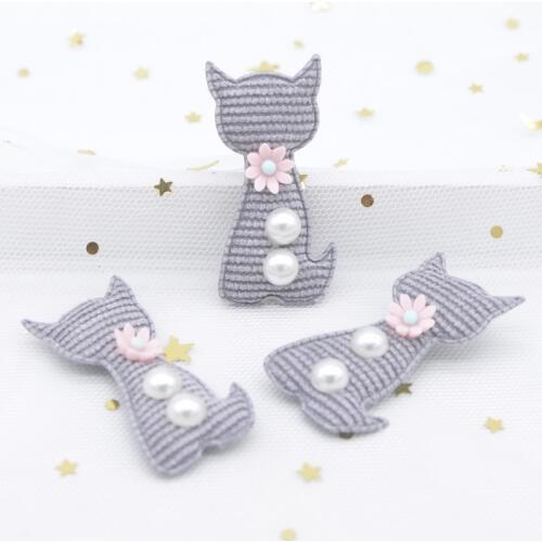 10Pcs Cute Cloth Cat Embellishment with Pearl Flower for Clothes Patch Fabric Sewing Craft Socks Gloves Shoes Decal Decor H86