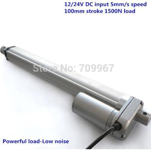 1500N=150KG=330LBS load 5mm/sec=0.2inch/sec speed 100mm=4inch stroke 12V 24V DC mini linear actuator DC tubular motor