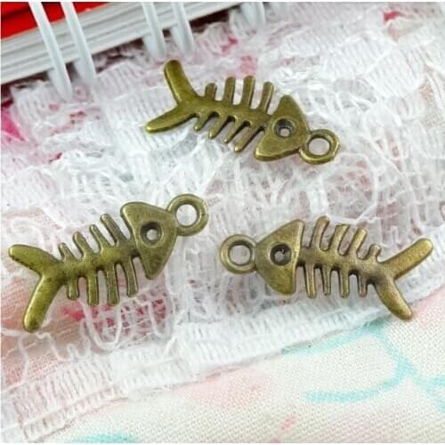 200pcs 16*8MM Vintage Fishbone Pendants Charm For Jewelry Making Antique Bronze Color Fish Bone Pendants Charm