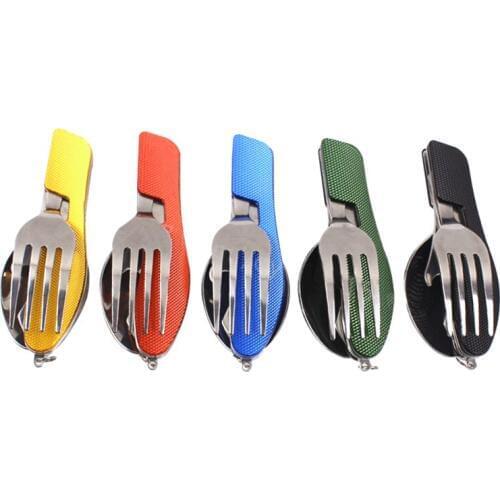 3 in1 Multi-Function Camping Folding Knife And Fork Spoon Combination Tableware Outdoor Kitchen Knife Portable Detachable Type