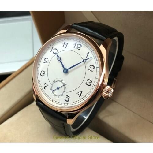 44mm GEERVO Asian 6498 17 jewels Mechanical Hand Wind movement mens watch White dial Rose gold case Mechanical watches gr255-g8