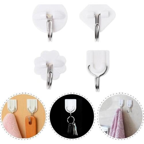 5Pcs Set Kitchen Bathroom Plastic Adhesive Hook Wall Hanger Steel Sticky Hook Stick Strong Mount Rack Hook F7V2