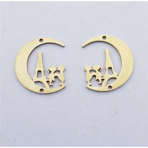 Gold Stainless Steel Connectors Lovers Under Moon Effiel Tower Diy Bracelet Jewelry Making Findings Component 5 Pcs a Lot