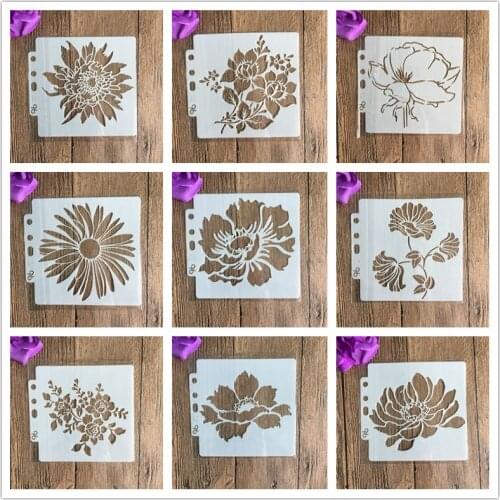 9 Pcs / Set 14 * 13cm Layers of Flowers DIY Template Stencils Wall Painting Coloring Scrapbook Embossing Album Decorative Card