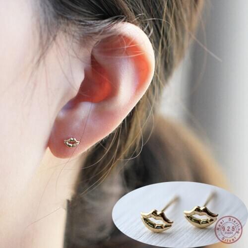 925 Sterling Silver Sexy Lips Stud Earrings Women Simple Temperament 14k Gold Jewelry Punk Hip Hop Creative Accessories Gift