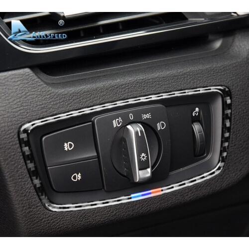 Airspeed for BMW F48 X1 Accessories 2016-2018 Real Carbon Fiber Headlight Switch Cover Trim Car Interior Stickers Car Styling