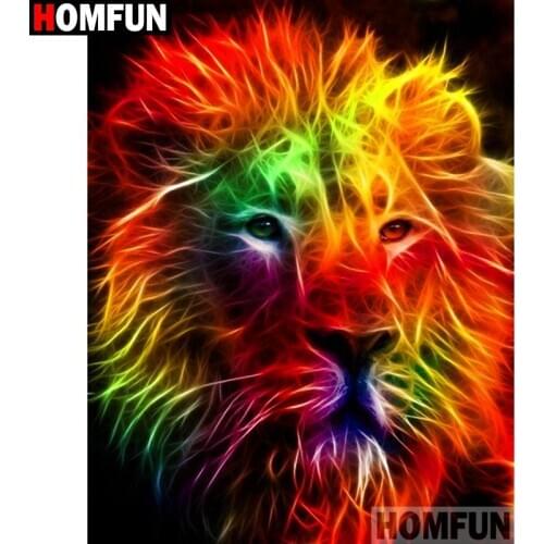 HOMFUN Full Square/Round Drill 5D DIY Diamond Painting "Colored lion" 3D Diamond Embroidery Cross Stitch Home Decor A19667