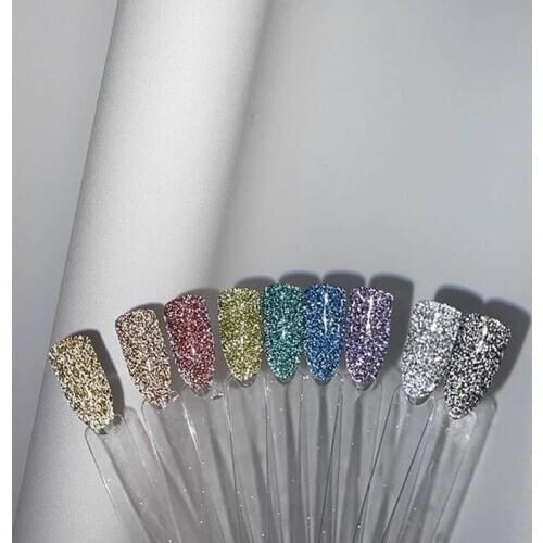 NEW 2020 8Colors Rainbow Glitter Fine-Ultra reflection Glitter Powder Reflective Nail Glitter Powder 1Box Holographic Nail Dust