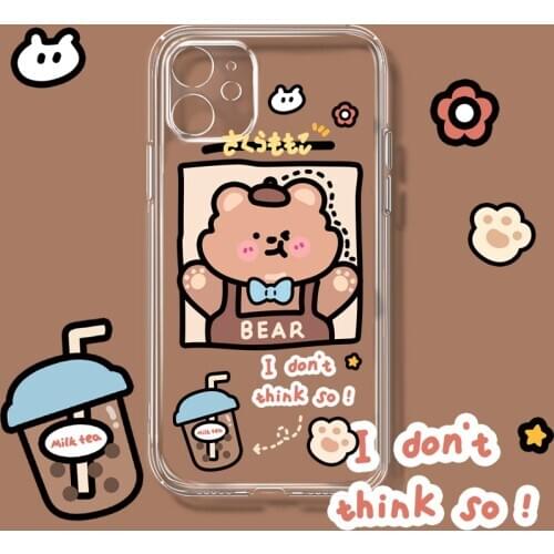 Retro chocolate milk Bubble tea tie bear japanese Phone Case For iPhone 12 11 Pro Max Xr Xs Max 7 8 Plus x 7Plus case Cute Cover