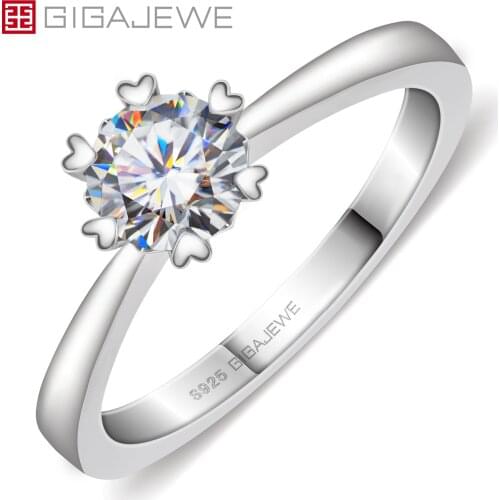 GIGAJEWE 0.8ct 6.0mm EF VVS1 Round Cut 925 Silver 18K White Gold Plated Moissanite Ring Prongs Setting Girlfriend Women Gift