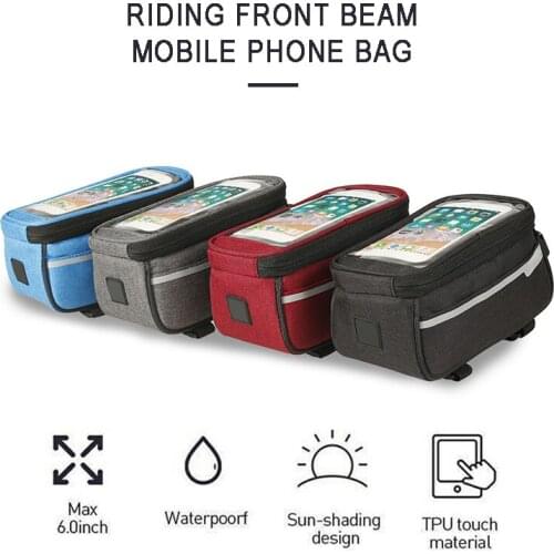 Mountain Bike Front Top Tube Frame Bag Mobile Phone Holder Pouch Waterproof Universal Compitable For Mobile Cell Phone Accessory