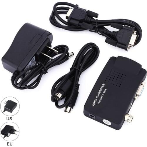 CCTV Camera DVD DVR Composite S-VIDEO BNC TO VGA Video Computer PC Monitor Converter Adapter Switch Box with AC Power Charger