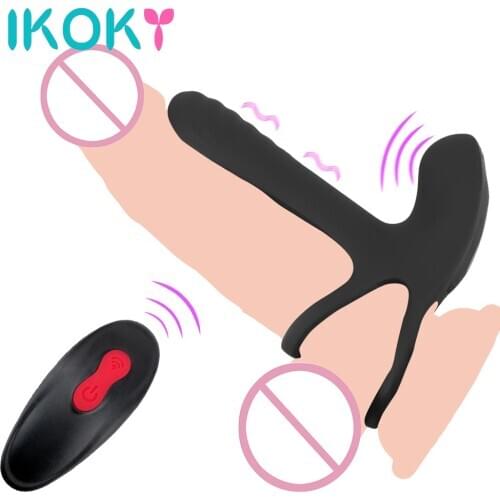IKOKY Penis Erection Long Lasting G-Spot Dildo Vibrator Orgasm Vagina Clitoris Stimulate Sex Toys For Couple With Cockring