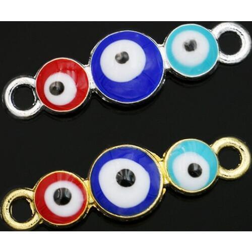 JAKONGO Silver Plated Enamel Evil Blue Eye Connectors fit Jewelry Making Bracelet Findings Accessories DIY Craft 26*8mm