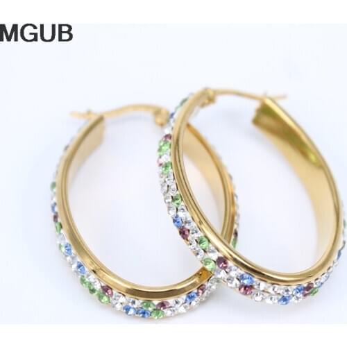 2020 Fashion Hoop Earrings With Rhinestone Oval Hoop Earrings Simple Earrings Big Gold Color Loop Earrings For Women LH834