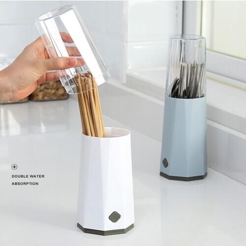 Multi-Function Drain Chopsticks Box Kitchen With Lid Dust Cover Cutlery Storage Box Food Container Easy Clean Plastic