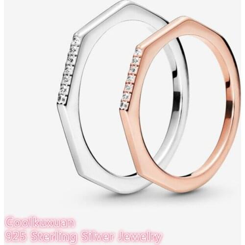 100% 925 Sterling Silver Silver and Rose Gold Multifaceted Ring For Women Wedding Gift Original Jewelry Accessories