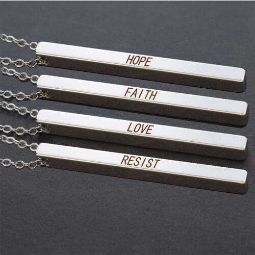 Fashion Engraved Necklace " Hope, Love, Resist, Faith " Letter Engraved Metel Rectangular Vetical Necklace Women Fashion Jewelry