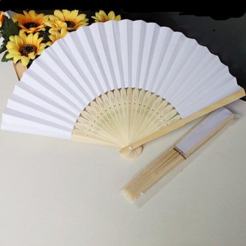 2021 new shipping 50 pieces/batch white folding elegant paper hand fan wedding and party gift 21 cm