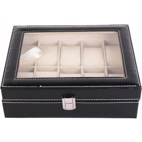 2021 New 10 Grids Watch Box PU Leather Watches Display Case Jewelry Organizer with Lock