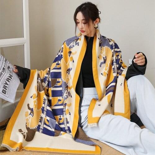 New European and American style ladies fashion popular horse pattern printing cashmere shawl Multifunction warm scarf best gift