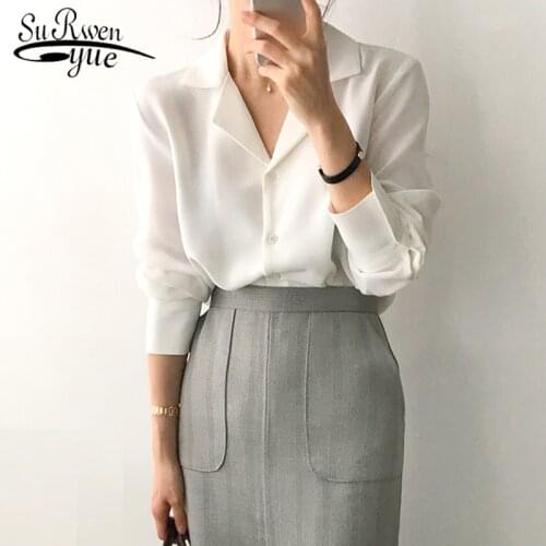 Solid White Chiffon Blouse Office Shirt Womens Tops and Blouses Blusas Mujer De Moda 2019 Long Sleeve Women Clothes 7686 50