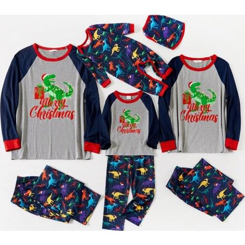 PatPat Christmas Dinosaur and Letter Print Family Matching Long-sleeve Pajamas Sets(Flame Resistant)