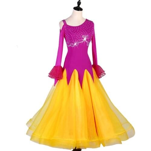 Ballroom Dance Dresses Long Sleeve foxtrot Dancing Skirt Women Stage Waltz Ballroom Dress white blue MQ022