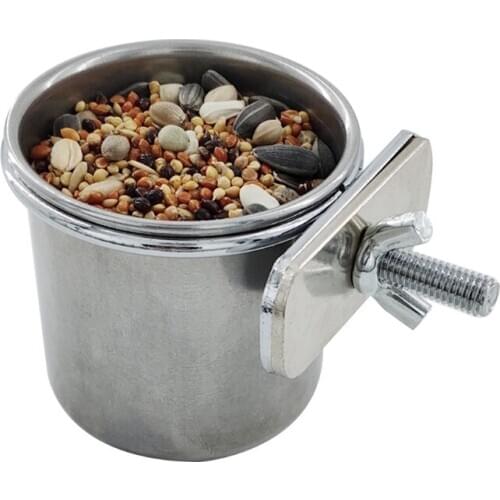 Pet Birds Hanging Cage Bowl Dish Cup Anti-turnover Stainless Steel Food Feeder X4YE