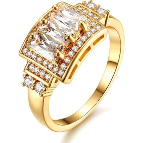 Luxury fashion AAA zircon diamond Rings for women 18k yellow gold color anillos mujer gemstones jewelry accessories gift party