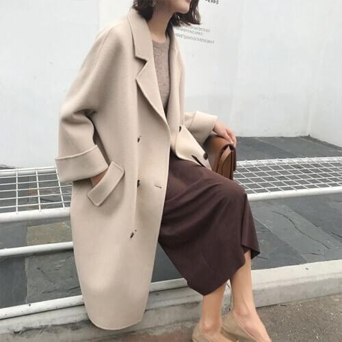 Wool Winter Coat Women Overcoat 2020 New Jacket Female Slim Woolen Long Cashmere Cardigan Windbreaker Elegant Blend Outerwear