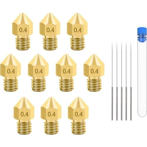 3D Printer Nozzles,0.4 mm/ 1.75 mm Mk8 Nozzles with 5 Cleaning Needles for Makerbot,Creality Cr-10,Ender 3,Ender 3 Pro