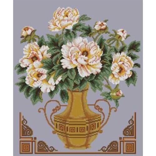 Peony vase patterns Counted Cross Stitch 11CT 14CT DIY wholesale Chinese Cross Stitch Kits Embroidery Needlework Sets home decor