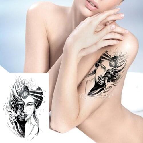Waterproof Temporary Tattoo Sticker Prajna and Japanese skull half face Fake Tatto Flash Tatoo Arm Back Body Art for Men Women