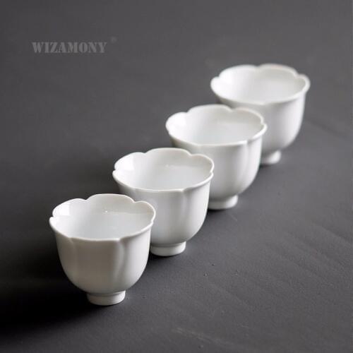 WIZAMONY Drinkware Tea Cup Tea Set White Ceramic Chinese Kung Fu Celadon Flower teacup Porcelain Celadon Hat Bowl
