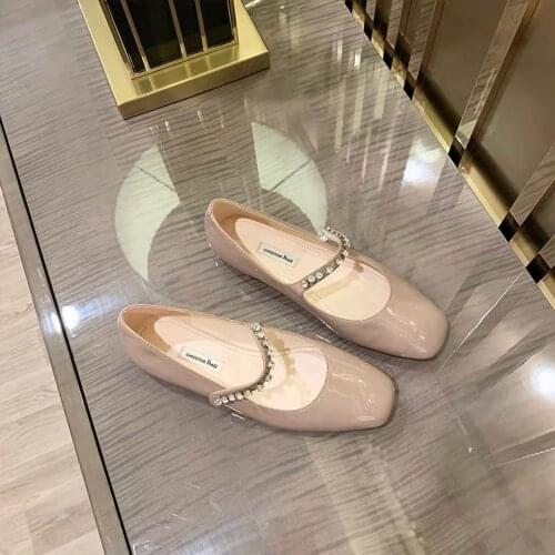 Womens Shoes New Fashion Flat Shoes Genuine Leather Rhinestone Shoes Square Toe Ladies Shoes For Spring Hot Sell Dress Shoes