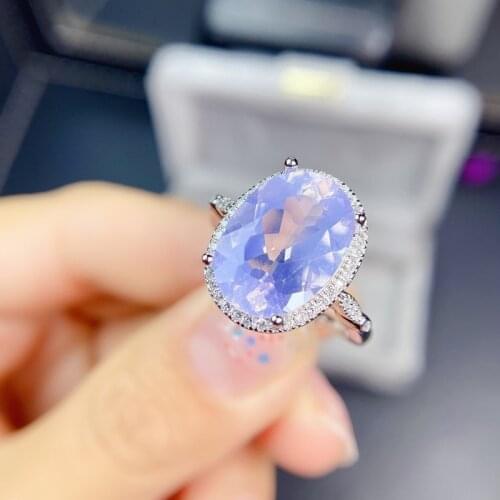 Natural Lavender Amethyst Ring 925 Silver Womens Ring Two-color Electroplating Process Simple Atmosphere 10*14mm