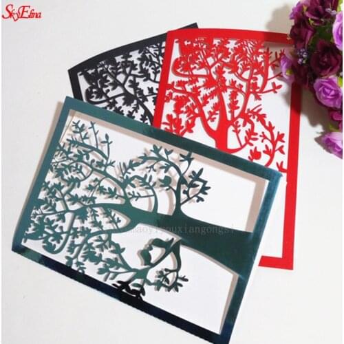 10pcs/lot Hot Sale Chic Tree Design Laser Cut Wedding Invitation Card Wedding Party Decoration Paper Craft Greeting Card 6ZSH196