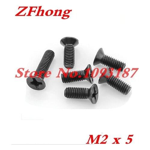 1000pcs M2 x 5 M2*5 Steel With Black Zinc Flat Head Phillips Cross Recessed Countersunk Head Machine Screws